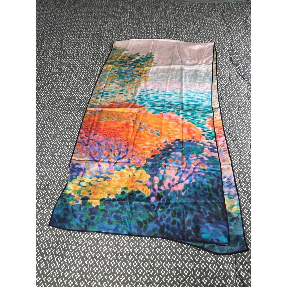Cocoon House 100% Silk Impressionist Landscape Scarf Rectangular Wrap Multi